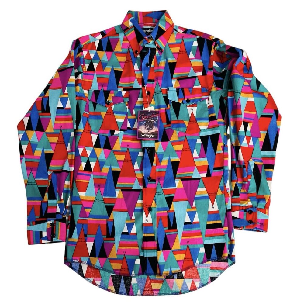 VTG Wrangler Checotah Western Shirt Teepee Southwestern Aztec USA Mens S NWT